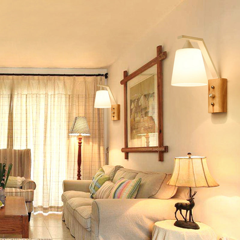 BowLift | Bucket Shade Stairwell Wall Lamp Opal Glass 1 Head Contemporary Wall Light