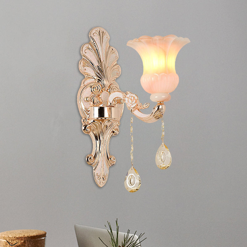 BowLift | Crystal Champagne Wall Lighting Idea Flower Shade 1/2-Head Classic Wall-Mounted Lamp Light