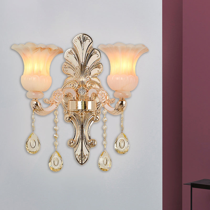BowLift | Crystal Champagne Wall Lighting Idea Flower Shade 1/2-Head Classic Wall-Mounted Lamp Light