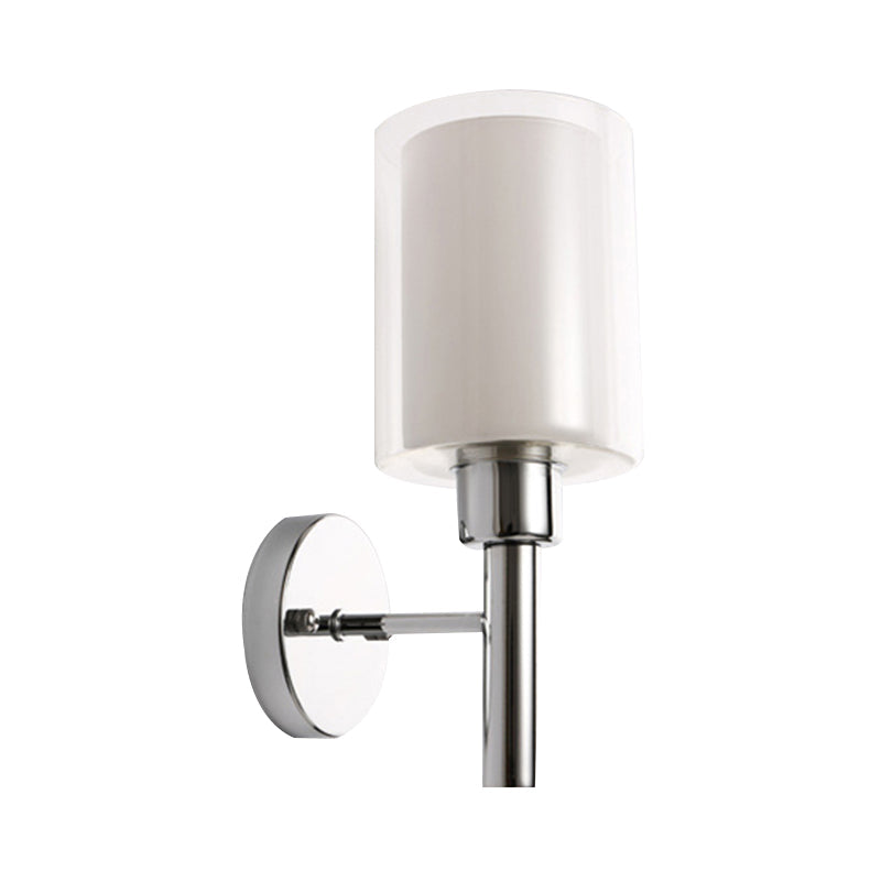 BowLift | Modern Cylinder Wall Light Clear Glass 1 Light Chrome Wall Light with Inner White Glass Shade