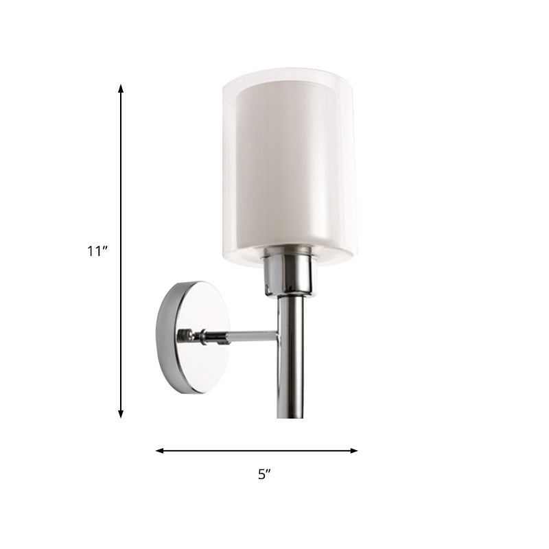 BowLift | Modern Cylinder Wall Light Clear Glass 1 Light Chrome Wall Light with Inner White Glass Shade