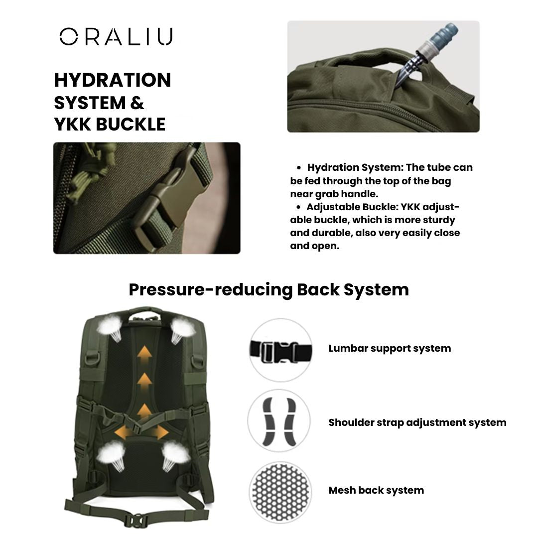 BowLift | 25L Tactical Backpack – Water-Resistant Rucksack with MOLLE System & Hydration Compartment