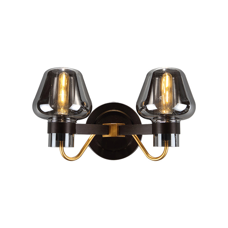 BowLift | 2-Lamp Wall Lighting with Mushroom Shade Smoky Glass Modern Bedroom Wall Light Lighting Fixture