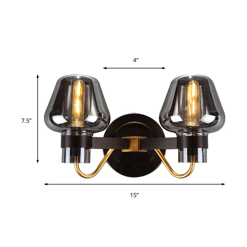BowLift | 2-Lamp Wall Lighting with Mushroom Shade Smoky Glass Modern Bedroom Wall Light Lighting Fixture