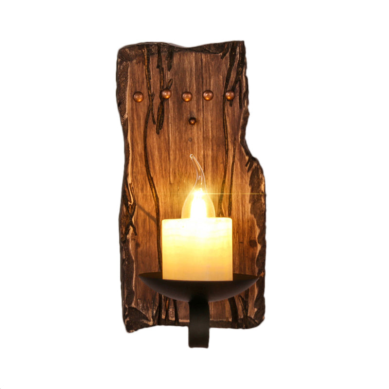 BowLift | Cylinder Coffee Shop Wall Light Fixture Artificial Marble 1 Light Brown Wall Lamp with Wood Semi-Cap/Base/Rectangle Base