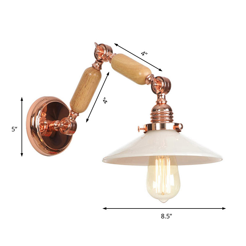BowLift | White glass conical wall lamp industrial 1 light living room lighting fixture with retractable arm