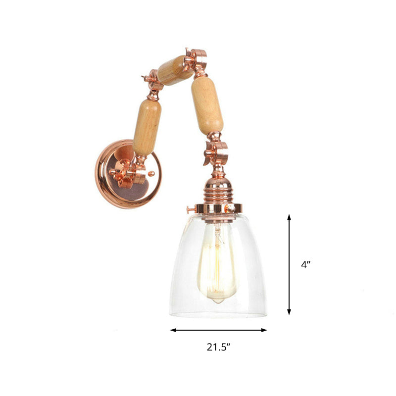 BowLift | Rose Gold Single Light Concept Light Antique Clear Glass Tapered Lighting Fixture with Rotatable Arm