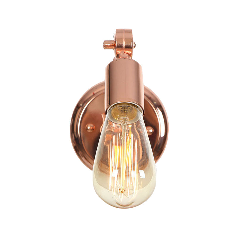 BowLift | Rose Gold Armed Wall Light Retro Industrial Iron 1 Light Bathroom Rotatable Wall Lamp with Exposed Bulb