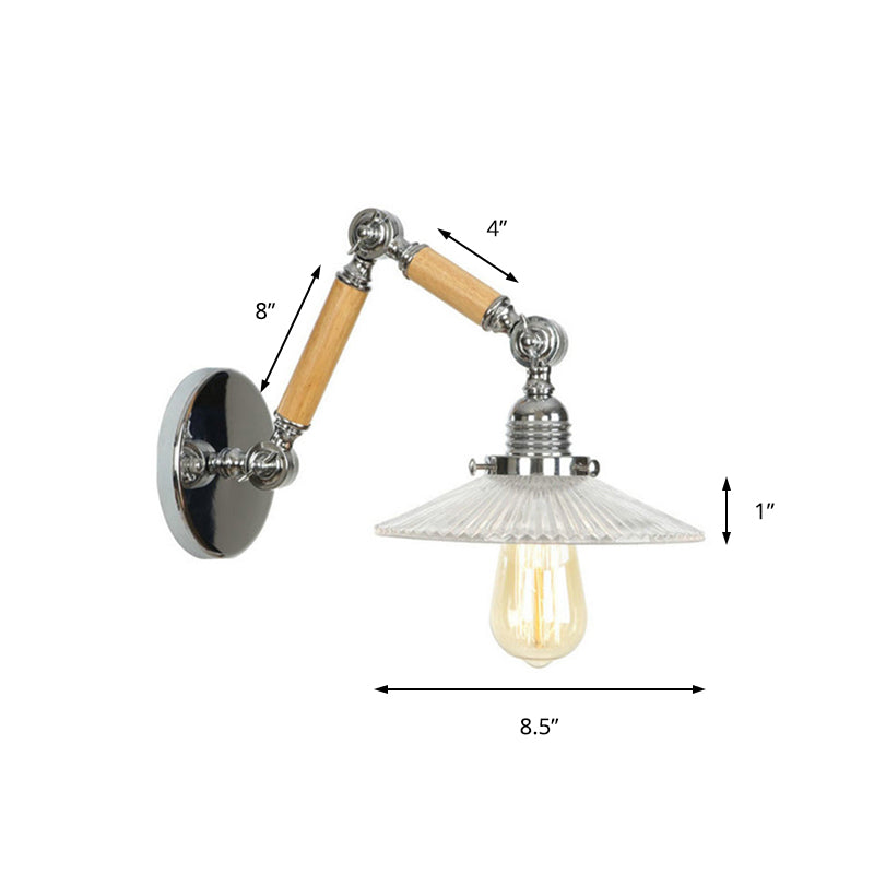 BowLift | A light wall lamp with bowl shade ribbed glass vintage study wall light with 8"+8"/6"+6"/8"+4" extendable wooden arm
