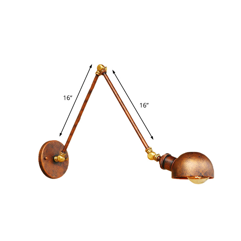 BowLift | 4"/6.5" Dia Domed Metal Wall Lamp Fixture Vintage Style 1 Head Study Room Adjustable Wall Light in Rust