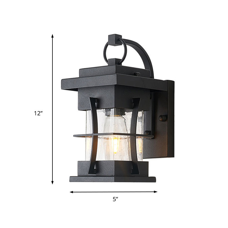 BowLift | Clear Glass Black Wall Light Square/Rectangle 1-Light Coastal Wall Lamp Fixture with Iron Cage