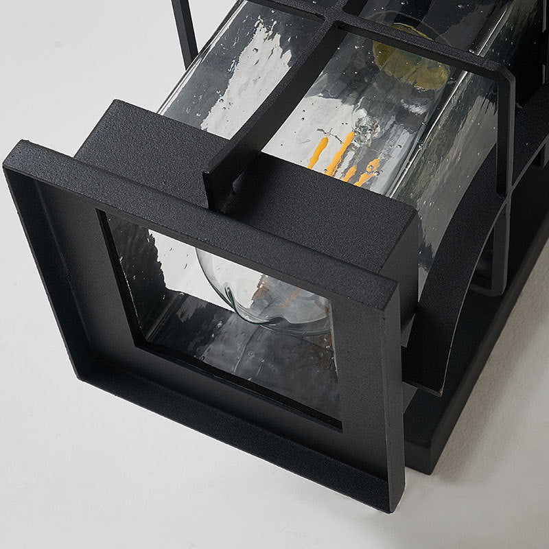 BowLift | Clear Glass Black Wall Light Square/Rectangle 1-Light Coastal Wall Lamp Fixture with Iron Cage