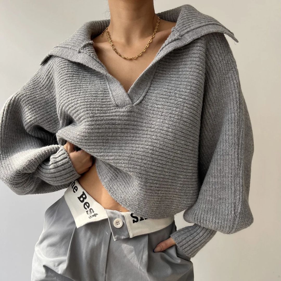 Ribbed V-Neck Sweater in Soft Stretch Knit