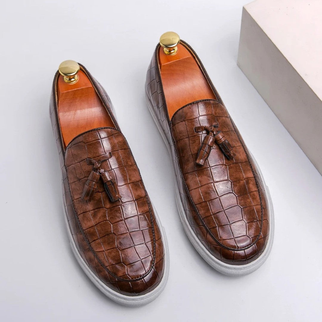 Slip-On Leather Loafers with Textured Finish