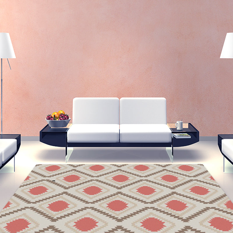 BowLift | Geometric Southwest Rug Red Diamond Grid Rug Synthetic Non-Slip Pet Friendly Area Rug for Living Room