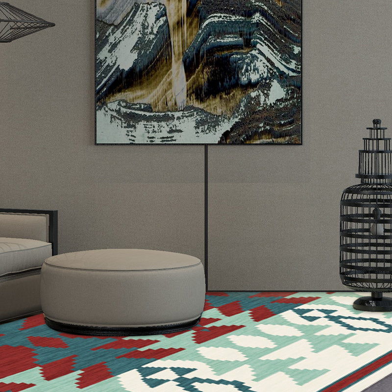 BowLift | Geometric Southwest Tribal Area Rug Abstract Spears Polyester Stain Resistant Flooring in Rust Red