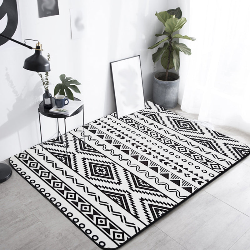 BowLift | Diamond geometric rug southwestern area rug for bedroom Black and White Power Loom washable floor rug