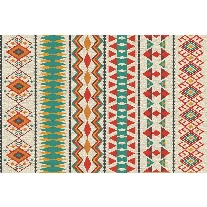BowLift | Indian Tribal Orange and Green Rug Striped Geometric Area Rug Fabri Pet Friendly Stain Resistant Indoor Carpet