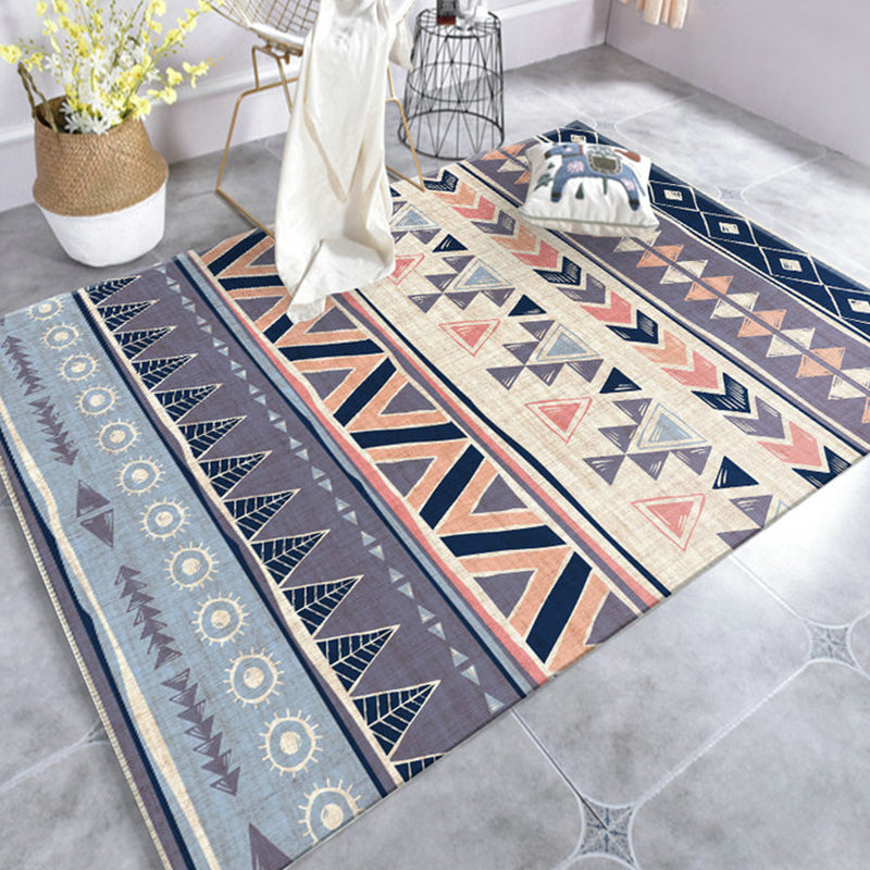 BowLift | Warm purple stain-resistant rug striped geometric Americana tribal rug polyester pet-friendly area rug for living room