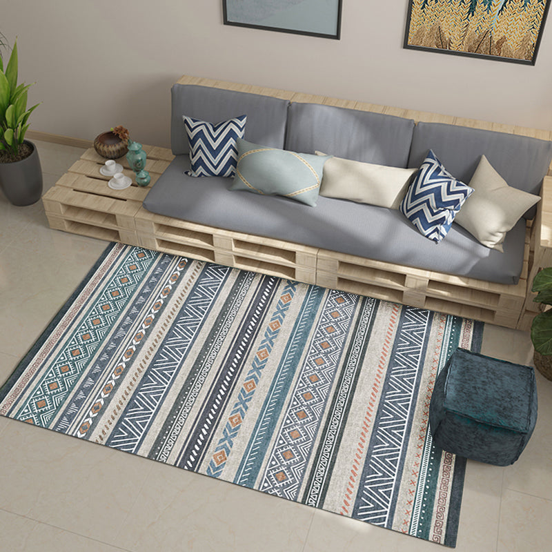 BowLift | Bohemian Style Indoor Rug Striped Geometric Shine Rug with Zigzag Lines and Diamond Synthetic Non-Slip Rug