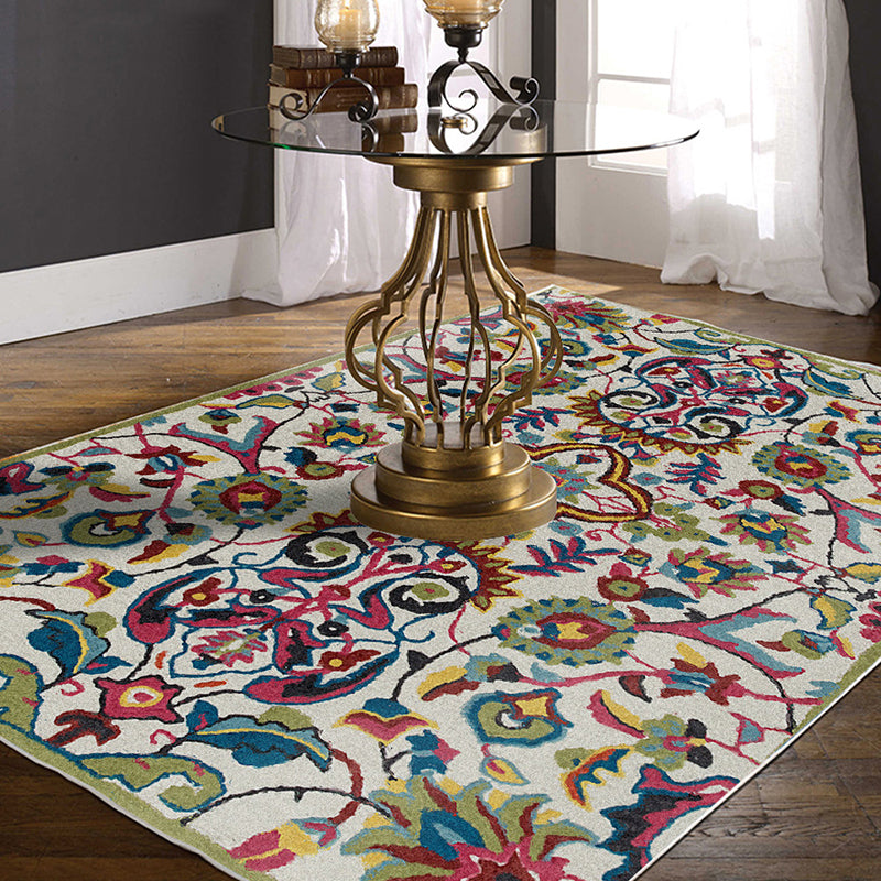 BowLift | White Moroccan carpet Polyester flower leaf pattern carpet non-slip back carpet for home decoration
