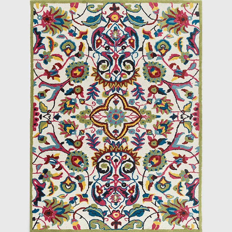 BowLift | White Moroccan carpet Polyester flower leaf pattern carpet non-slip back carpet for home decoration