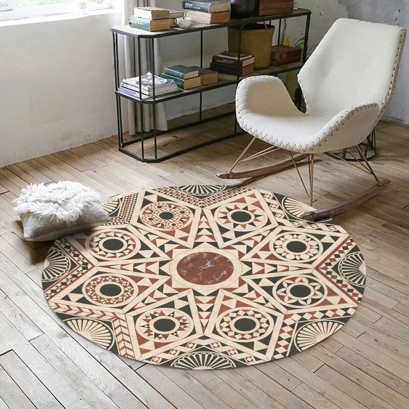 BowLift | Vintage Southwest Geometric Rug Beige Tribal Rug Polyester Non-Slip Mat Rug for Living Room