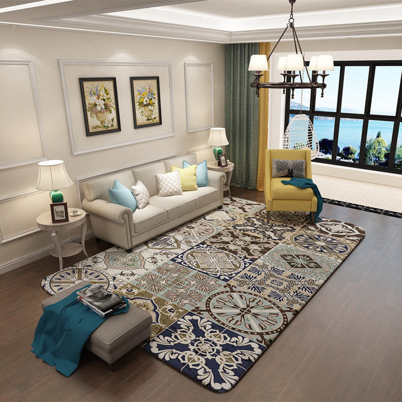 BowLift | Brown Moroccan Carpet Polyester Floral Diamond Rectangular Pattern Area Rug for Home Decor