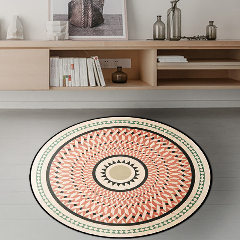 BowLift | Classic Southwestern Geometric Rug Pink and White Americana Rug Polyester Non-Slip Back Living Room Area Rug for the Living Room