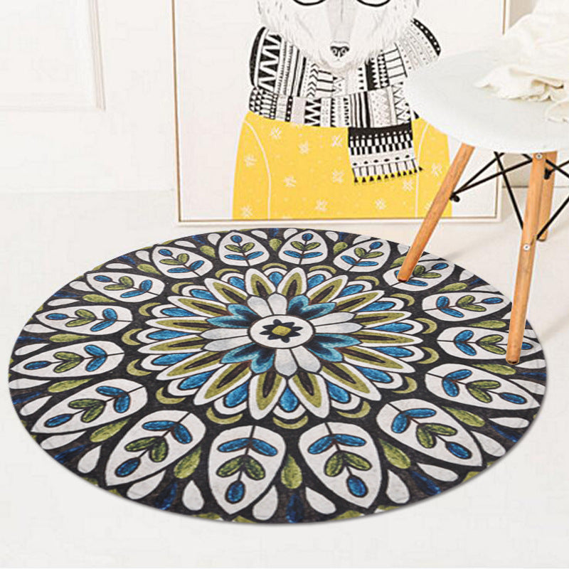 BowLift | Green Americana Rug Polyester Tribal Leaf Rug Non-Slip Backing Rug for Living Room