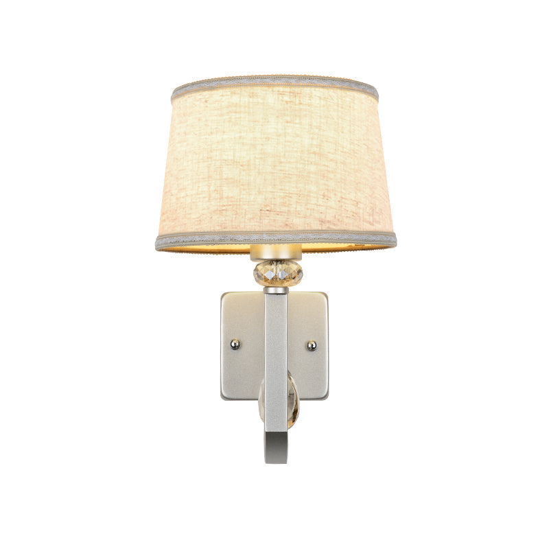 BowLift | Fabrics Drum Shade Wall Mounted Lamp Modern 1 Light Wall Light with Metal Square Back Plate in Silver