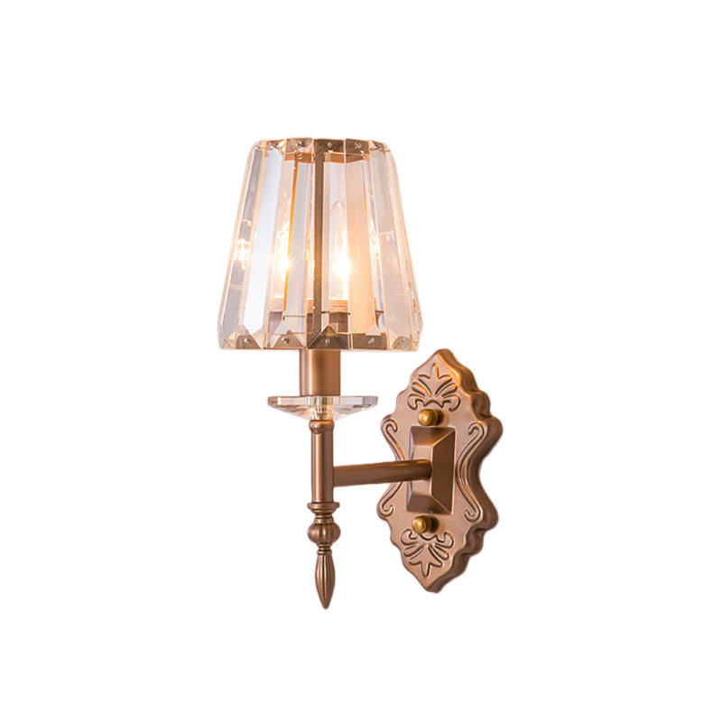 BowLift | Faceted Crystal Wall Light with Conical Shade Modernist 1/2-Light Wall Lamp in Copper for Bedroom
