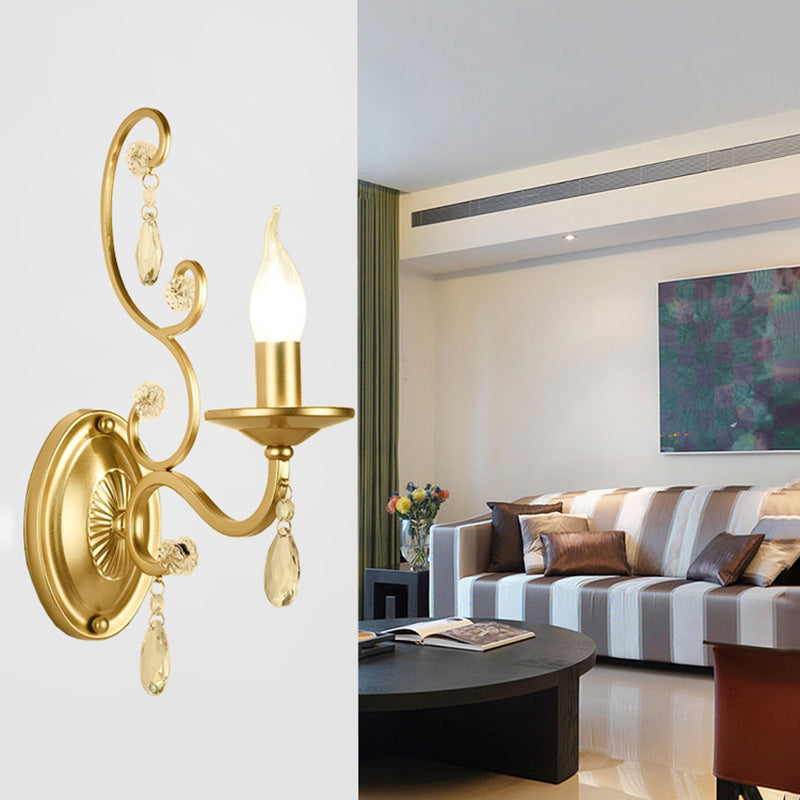 BowLift | Curved Arm Wall Light Contemporary Crystal 1/2-Light Wall Mounted Lighting with/without Shade in Brass