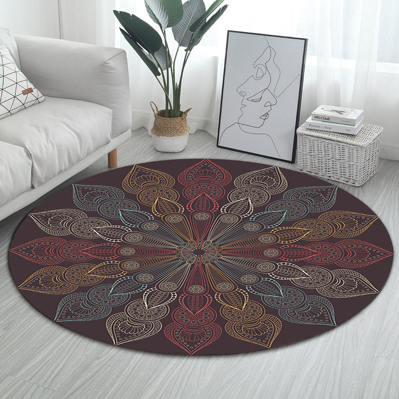 BowLift | Dark brown Moroccan rug flannel floral pattern rug washable non-slip backing rug for the living room