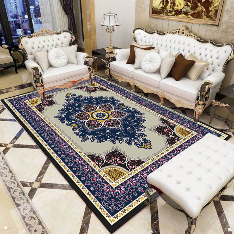 BowLift | Purple and brown bedroom rug Moroccan medallion floral pattern area rug polyester non-slip backing rug