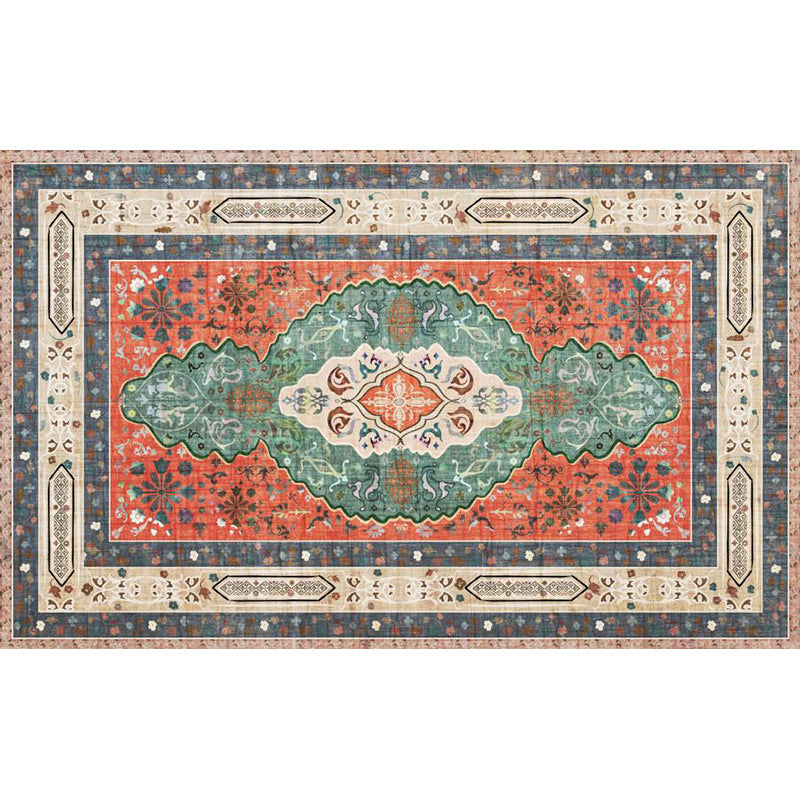 BowLift | Persian Moroccan rug with orange medallion flower pattern rug polyester washable non-slip rug for home decor