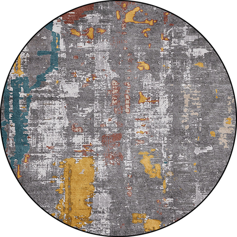 BowLift | Industrial Abstract Rug Gray Polyester Rug Machine Washable Non-Slip Back Rug for Bedroom