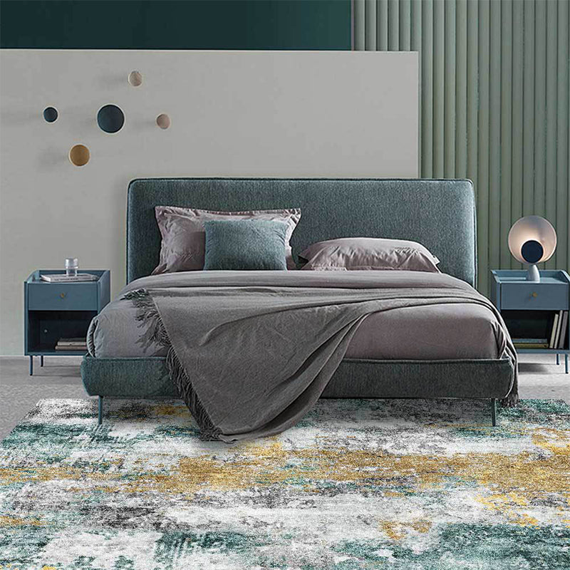 BowLift | Unique Abstract Area Rug Gold and Green Industrial Rug Polyester Washable Non-Slip Back Area Rug for Living Room