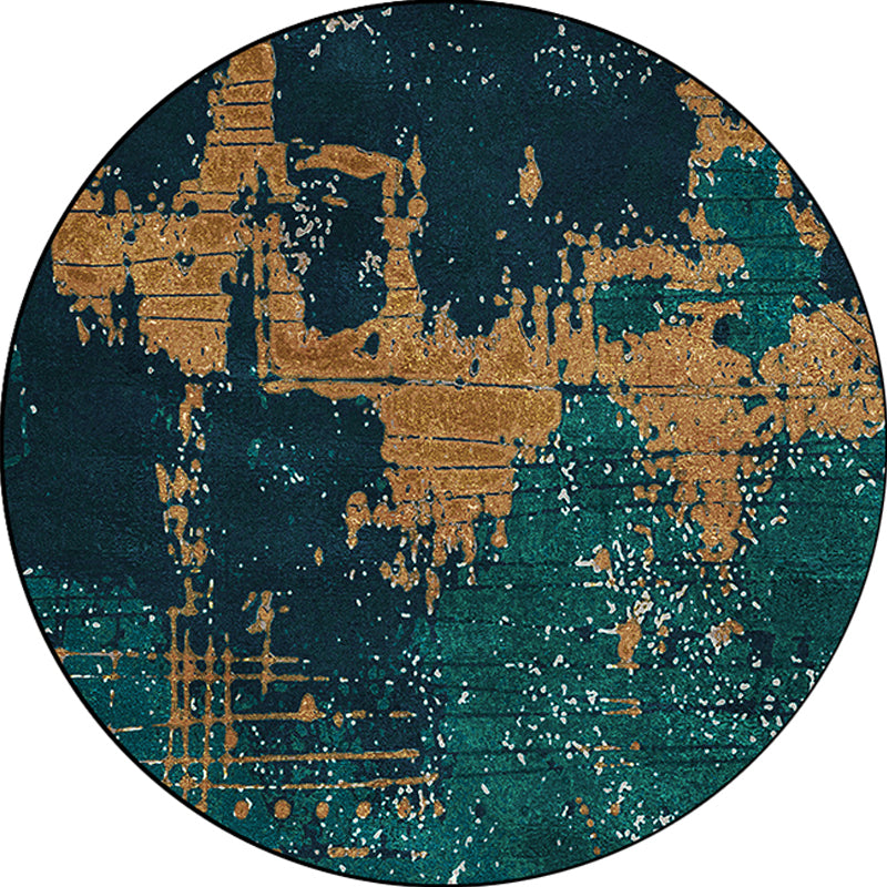 BowLift | Green and Golden Industrial Area Rug Polyester Abstract Rug Washable Non-Slip Back Carpet for Living Room