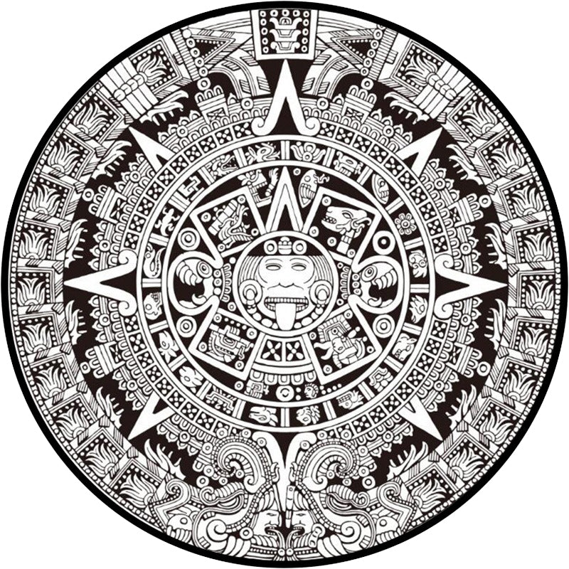 BowLift | Black-white Bedroom Carpet Southwestern Tribal Circle Design Carpet Polyester Non-slip Washable Carpet