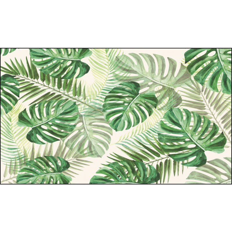 BowLift | Funky Botanical Pattern Rug with Leaf Green Tropical Rug Polyester Washable Non-Slip Background Rug for Living Room