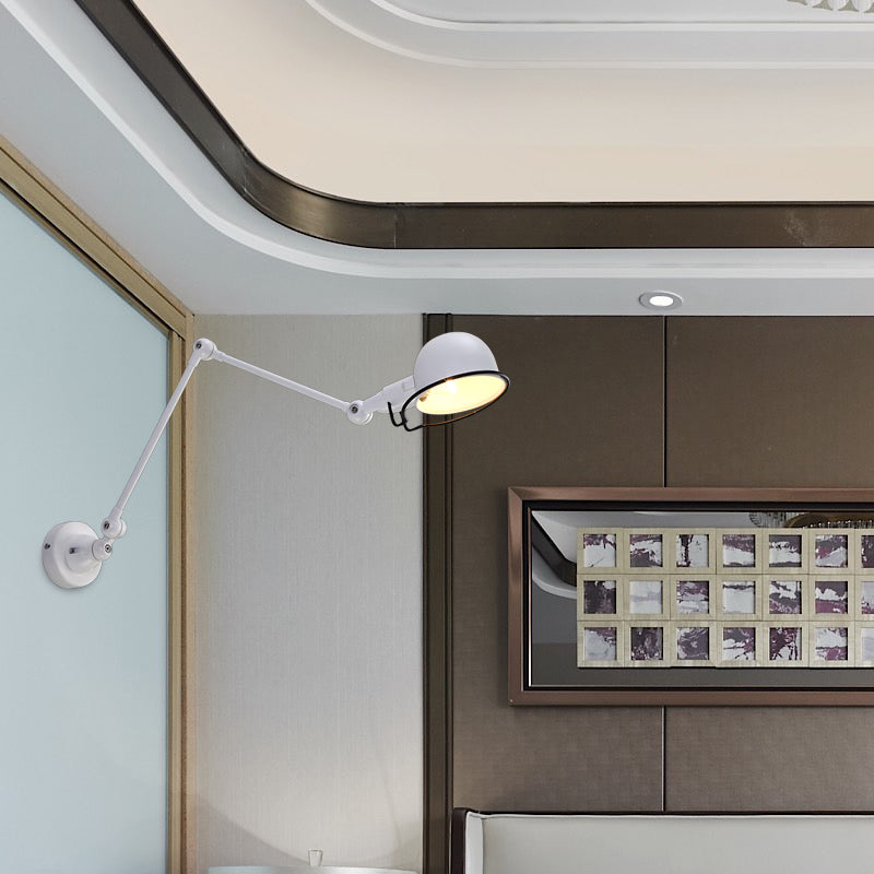 BowLift | Black/White Swing Arm Wall Light with Bowl Shade Industrial Metal 1 Head Hallway Wall Lamp