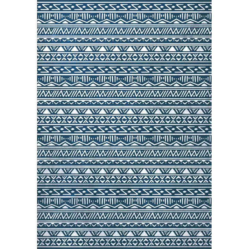 BowLift | Blue Bedroom Rug Southwestern Stripes Triangle Pattern Area Rug Polyester Washable Non-Slip Rug