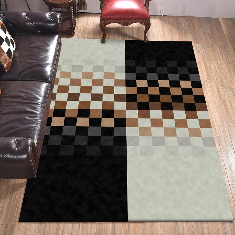 BowLift | Black and ivory bedroom carpet novelty mosaic color block pattern rug polyester non-slip washable carpet