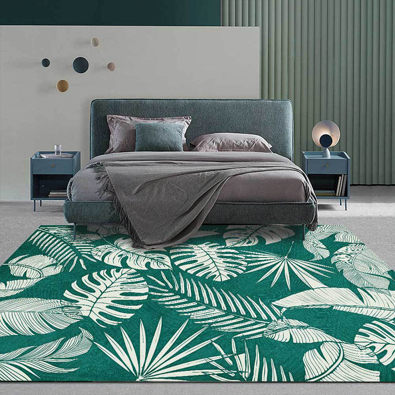 BowLift | Stylish Leaf Pattern Carpet Green Tropical Carpet Polyester Washable Non-Slip Back Area Rug for Living Room