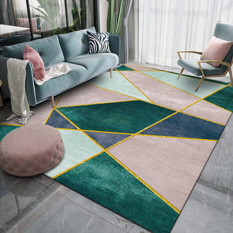 BowLift | Pink and Green Contemporary Carpet Polyester Color Block Carpet Washable Non-Slip Backing Rug for Living Room