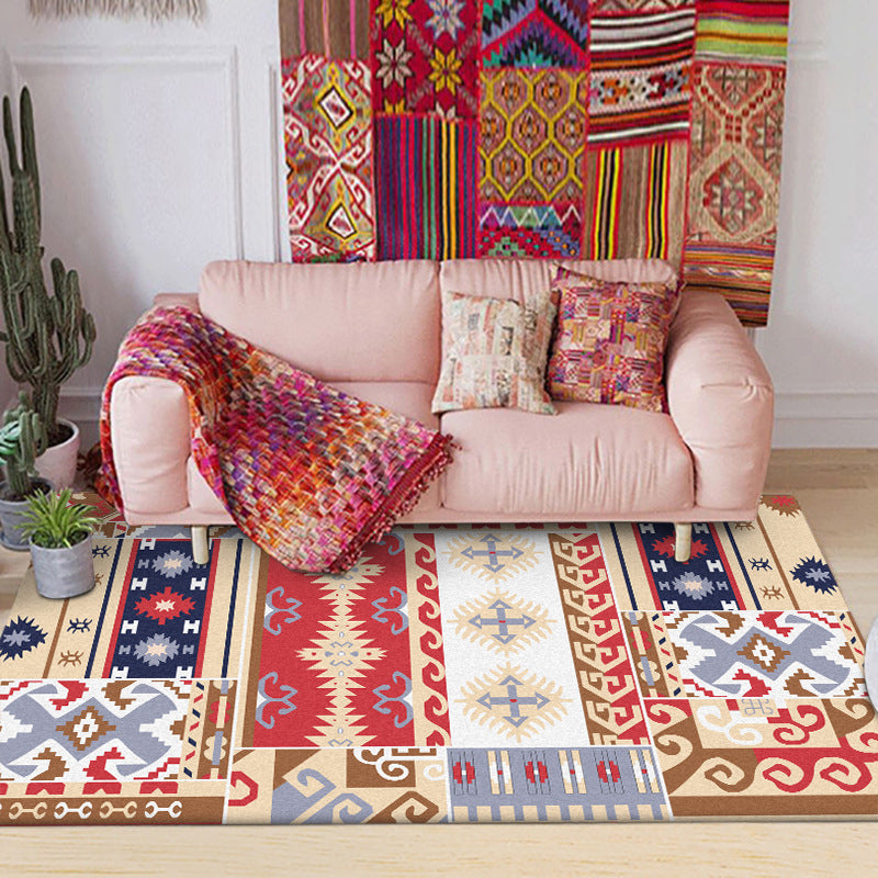 BowLift | Americana Southwestern Rug in Red and Brown Tribal Geometry Pattern Rug Polyester Washable Rug for Home Decor