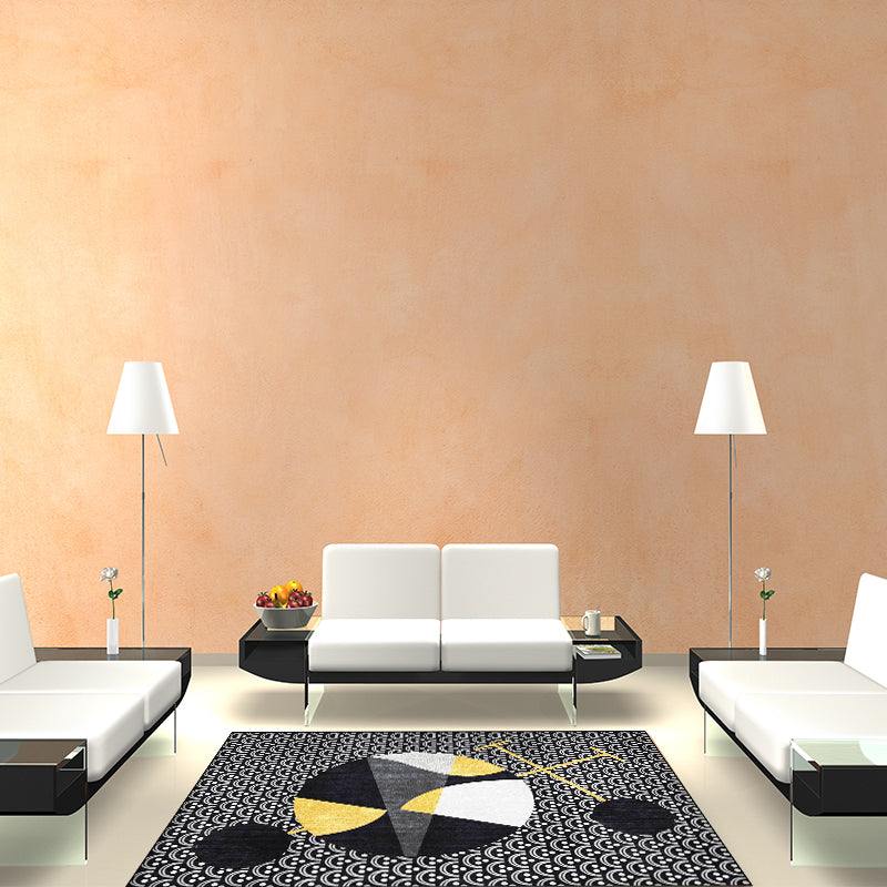 BowLift | Black modern carpet polyester abstract carpet machine washable non-slip backing carpet for the living room