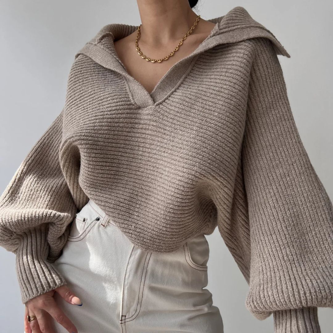 Ribbed V-Neck Sweater in Soft Stretch Knit