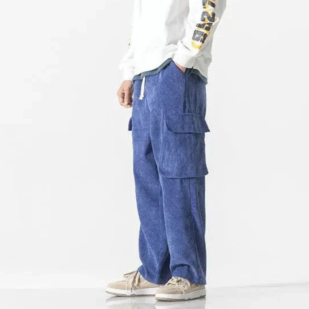 Corduroy Cargo Trousers with Drawstring Waist and Utility Pockets